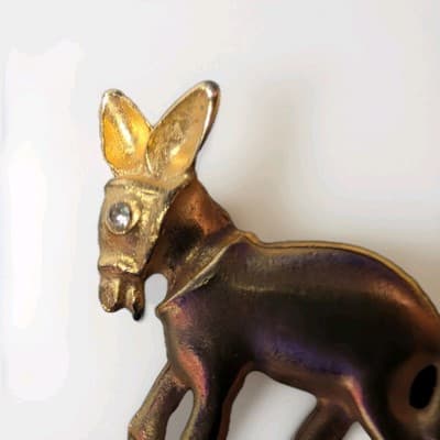 Vintage Gold Tone Donkey Brooch Pin Mid Century Burro Rhinestone Eye Unsigned - Thumbnail 3