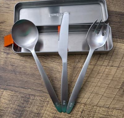 Small:Hours Portable Travel Cutlery Set - Stainless Steel Spoon Fork Knife Case - Thumbnail 3
