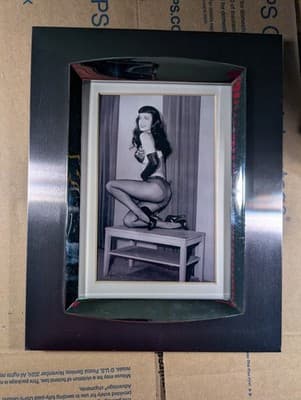 Bettie Page Framed Photo Reprint - B&W Pinup Queen Vintage Metal Frame Boudoir - Thumbnail 4