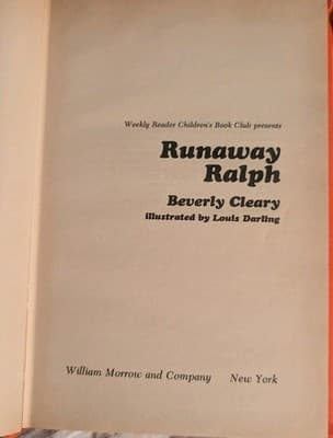 Runaway Ralph Beverly Cleary 1970 Vintage Hardcover Weekly Reader Book Club - Thumbnail 5