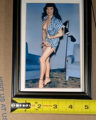 Bettie Page Framed Photo Reprint Vintage Pinup Queen Blue Gingham Shirt 4x6 - Thumbnail 3
