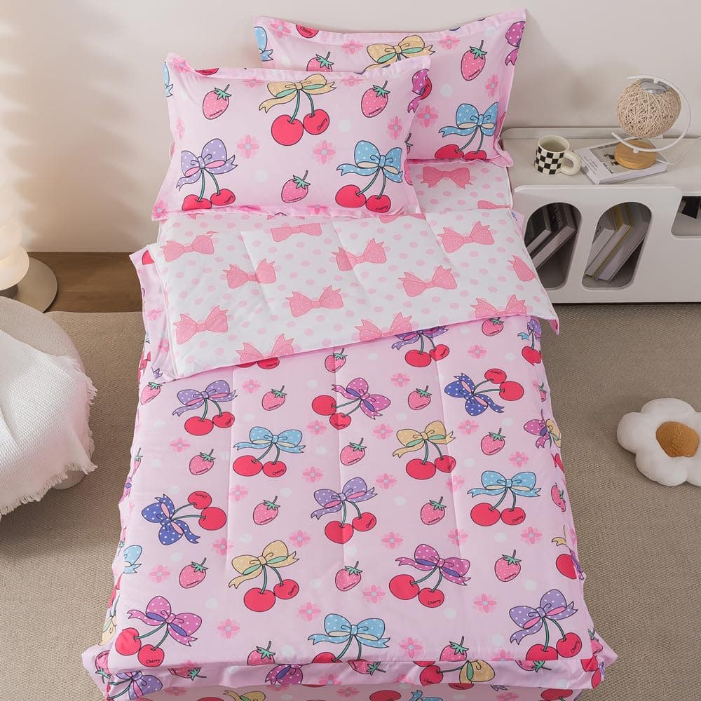 Qjmiaofang Zipper Bedding Twin Girls Cherry Bedding For Kids Zip Up Comforter - Thumbnail 2