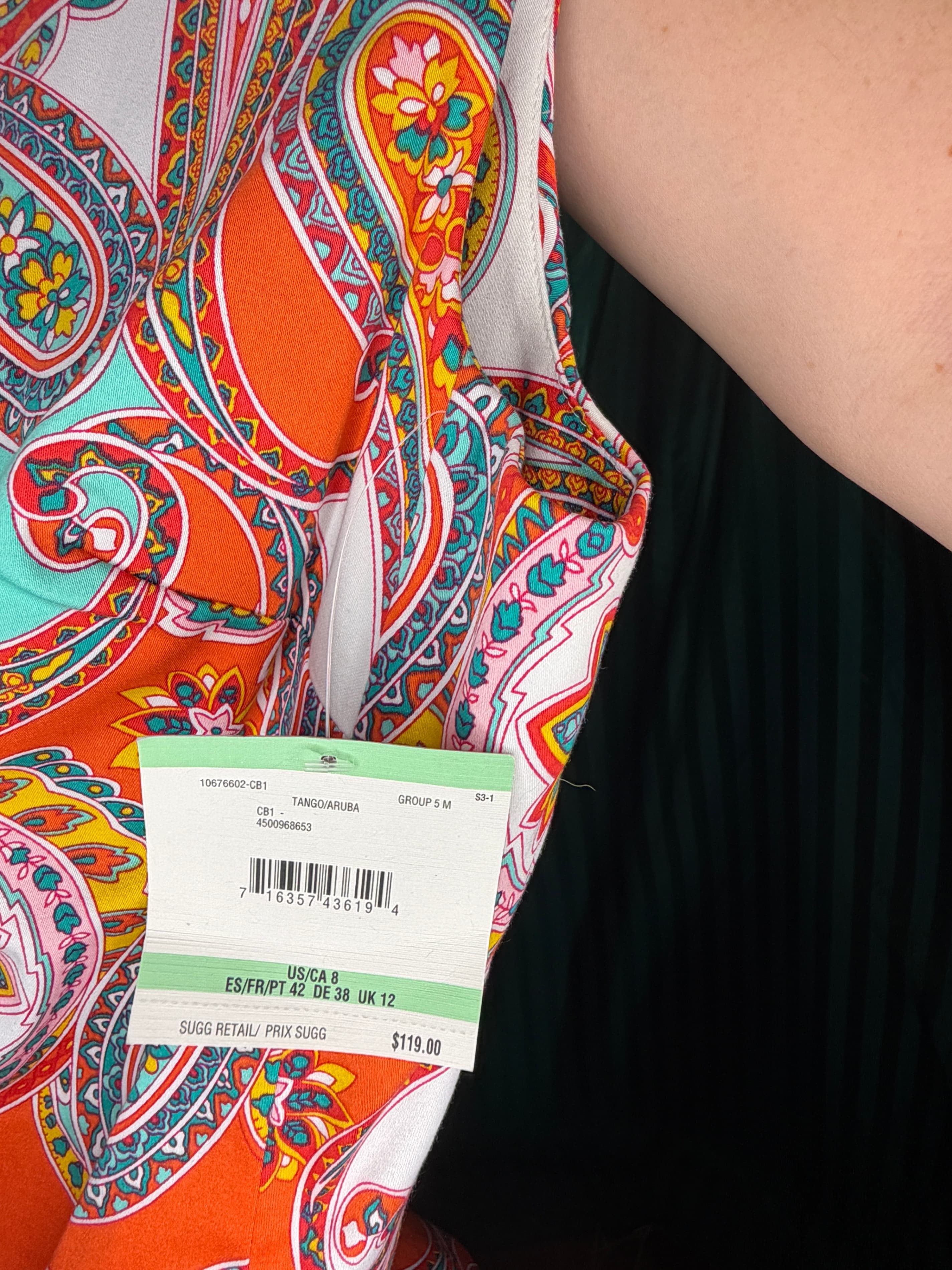 NWT Anne Klein Paisley Patterned Orange Multicolor Dress Tango/Aruba - Thumbnail 2