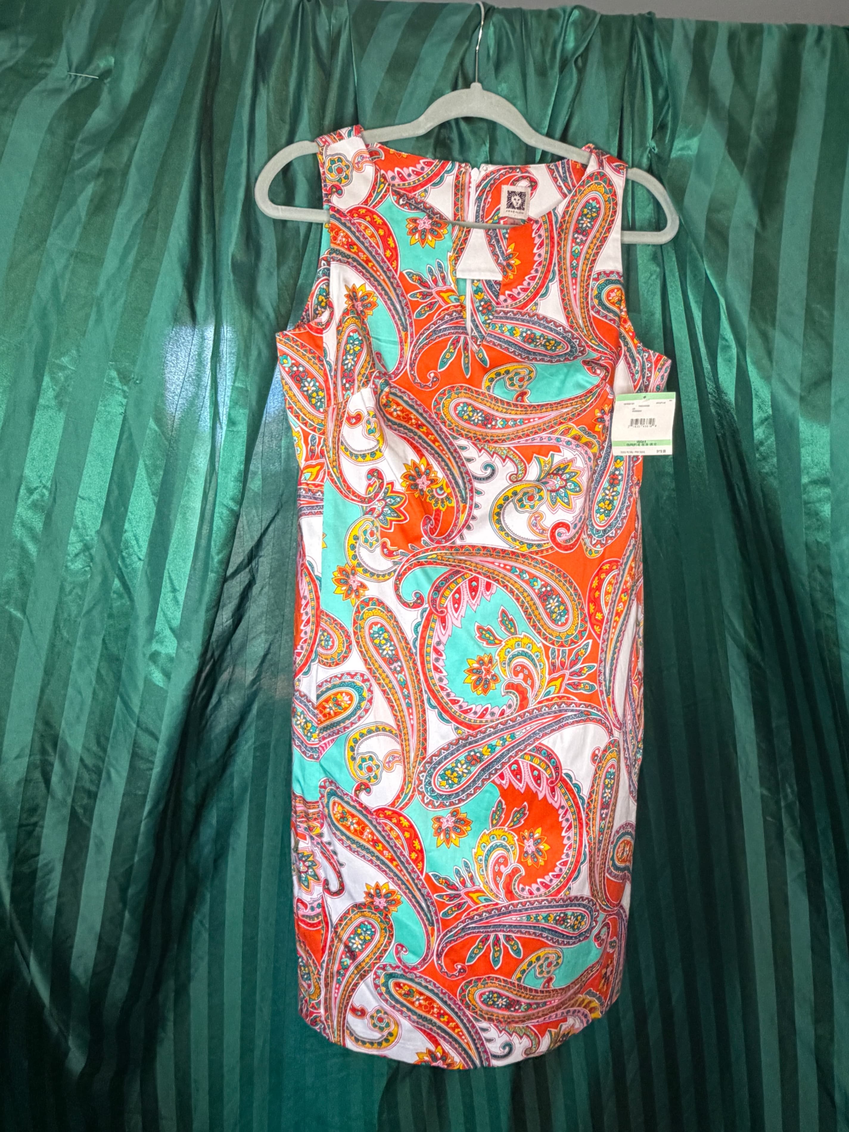 NWT Anne Klein Paisley Patterned Orange Multicolor Dress Tango/Aruba - Thumbnail 3