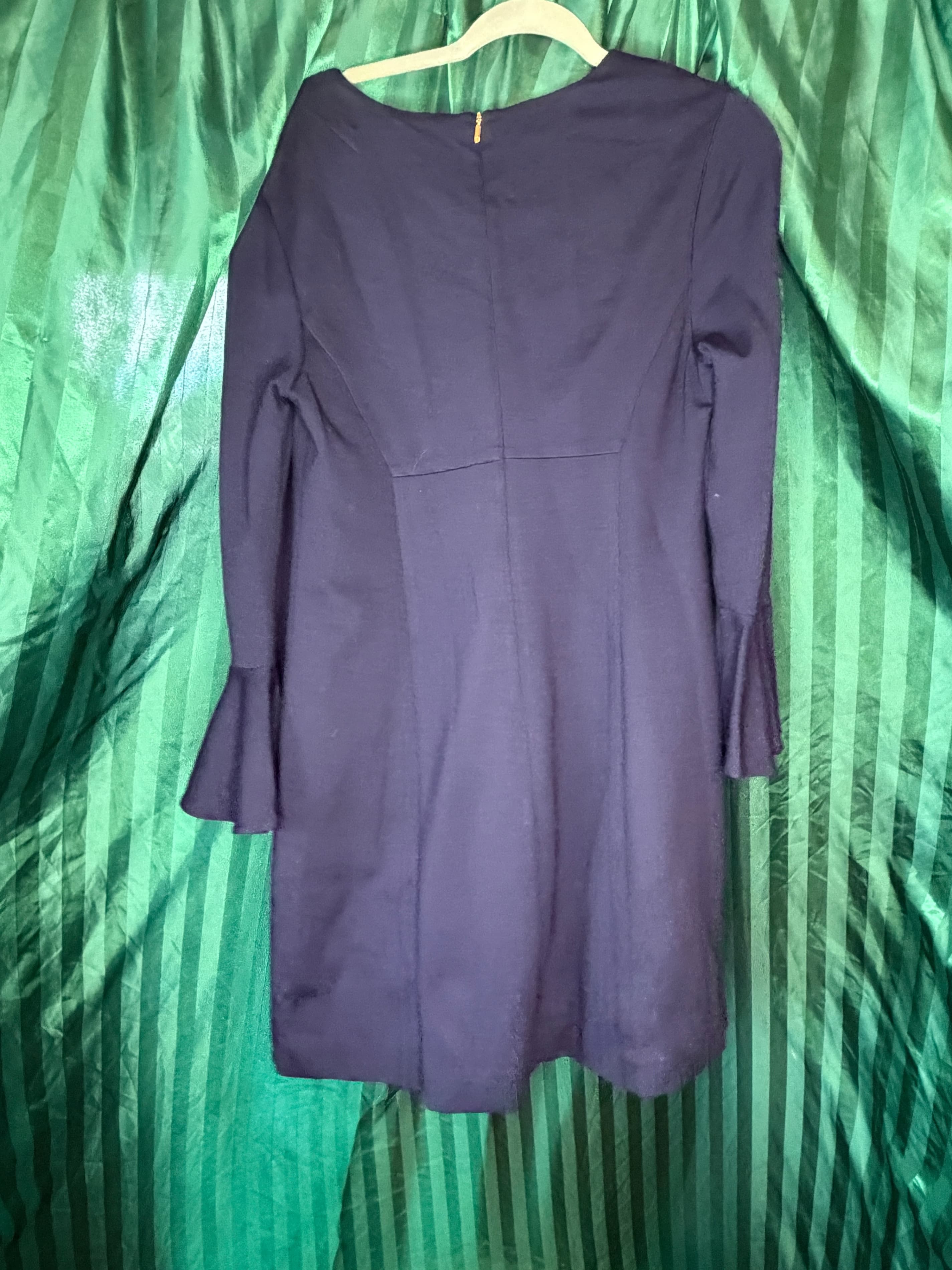 Trina Turk Navy Dress with Flared Cuffs, Long Sleeve - Thumbnail 2