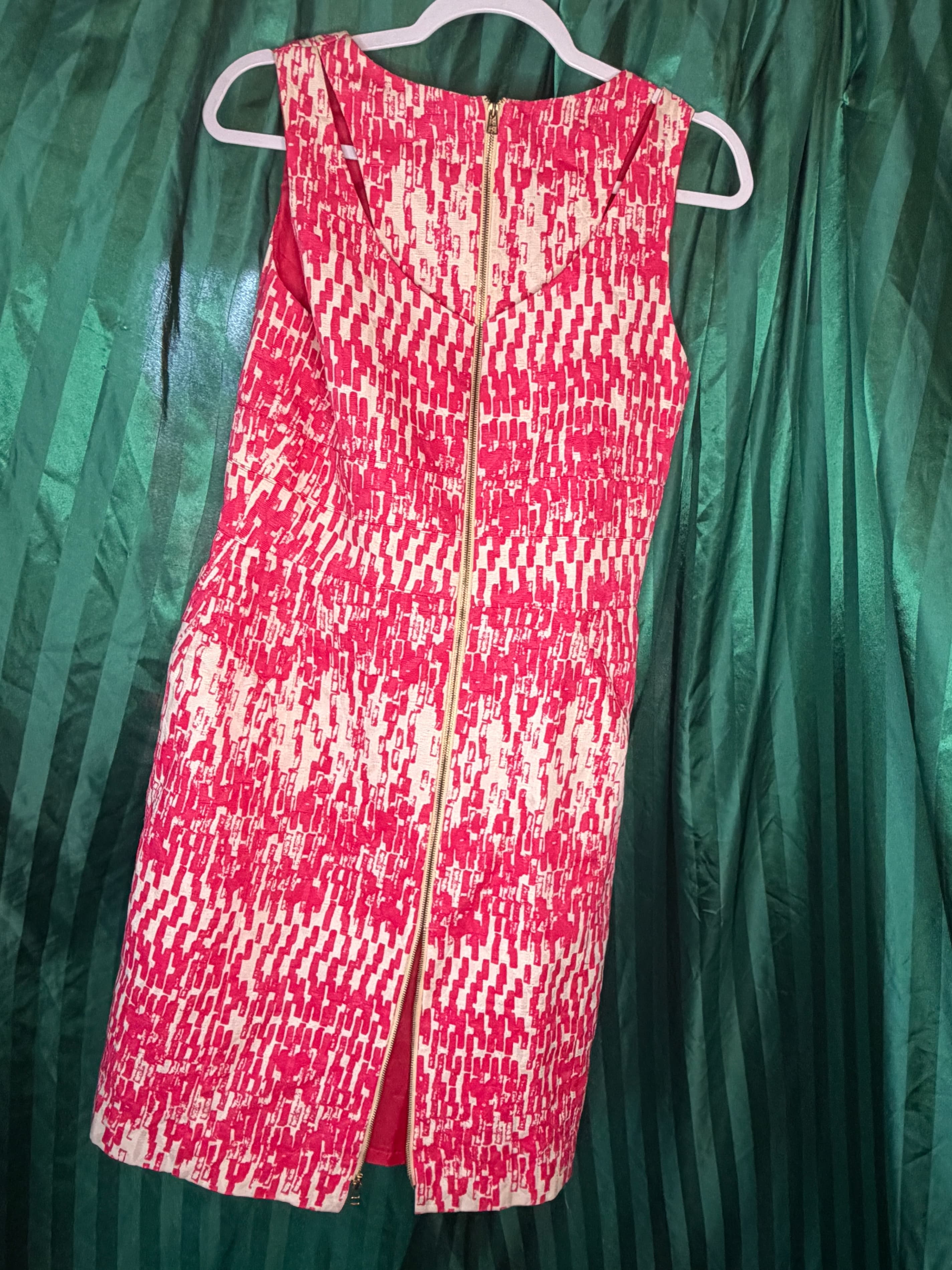 Vintage Just Taylor Pink and White Sleeveless Dress with Abstract Print - Thumbnail 2