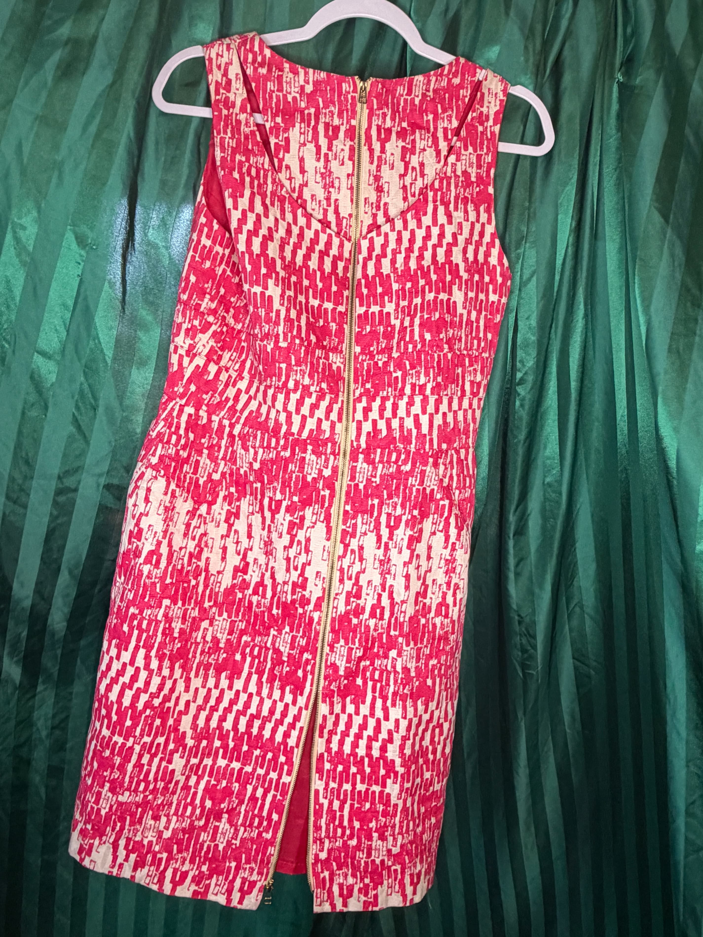 Vintage Just Taylor Pink and White Sleeveless Dress with Abstract Print - Thumbnail 3