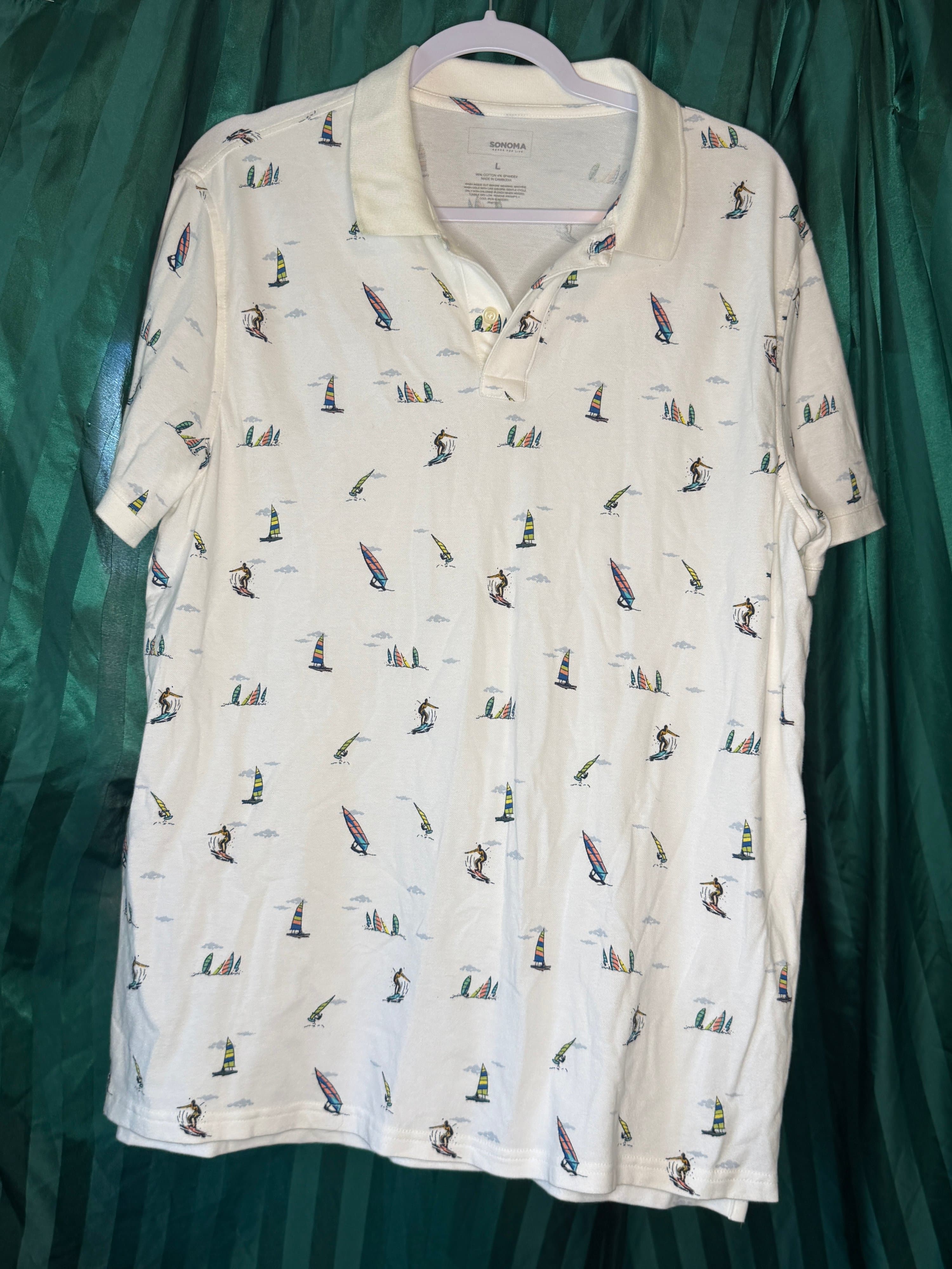 Sonoma Men's Polo Shirt Large Nautical Print