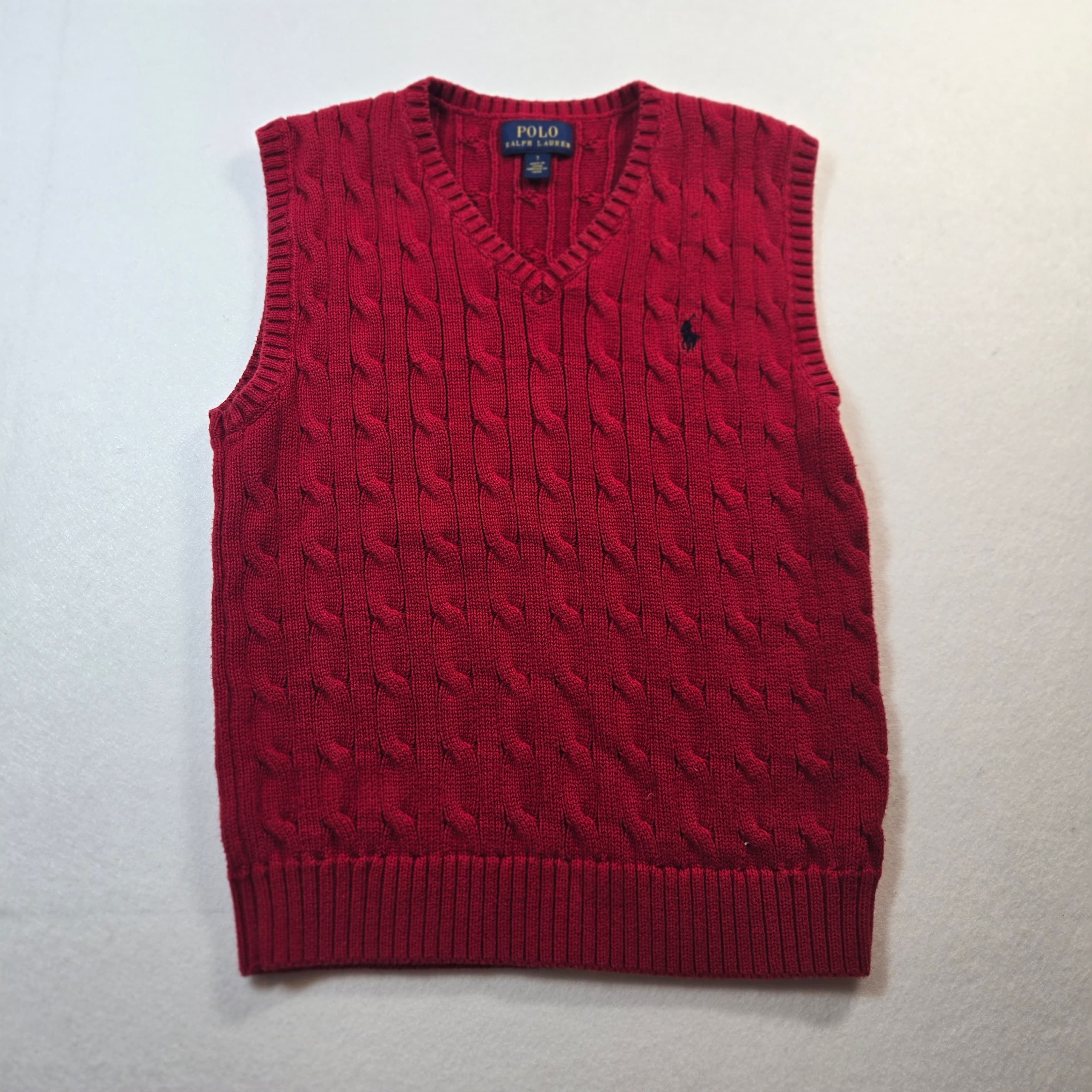 Boys Polo Ralph Lauren Red Cable Knit Sweater Vest Size 7