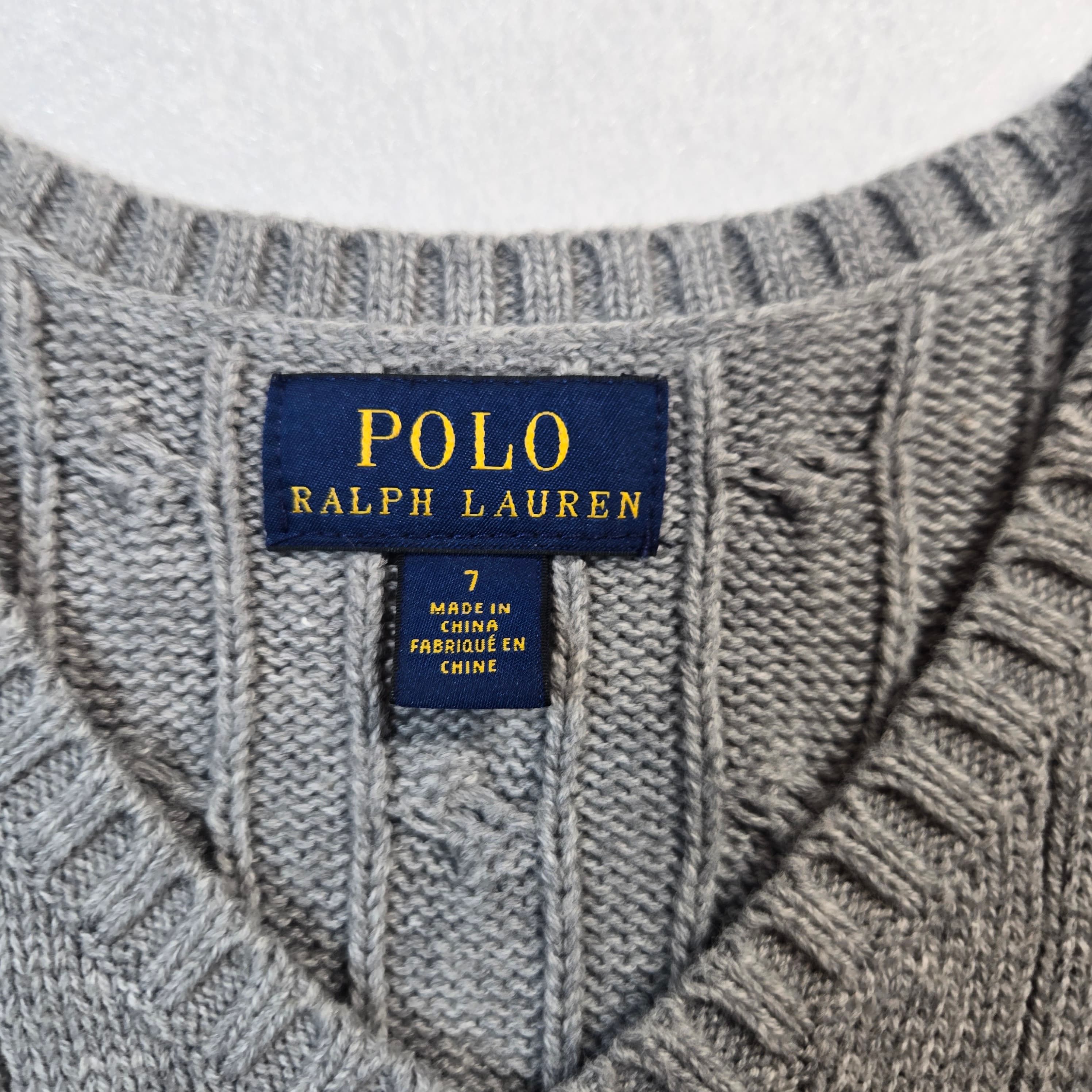 Boys Polo Ralph Lauren Cable Knit Sweater Vest Grey Size 7 - Thumbnail 6