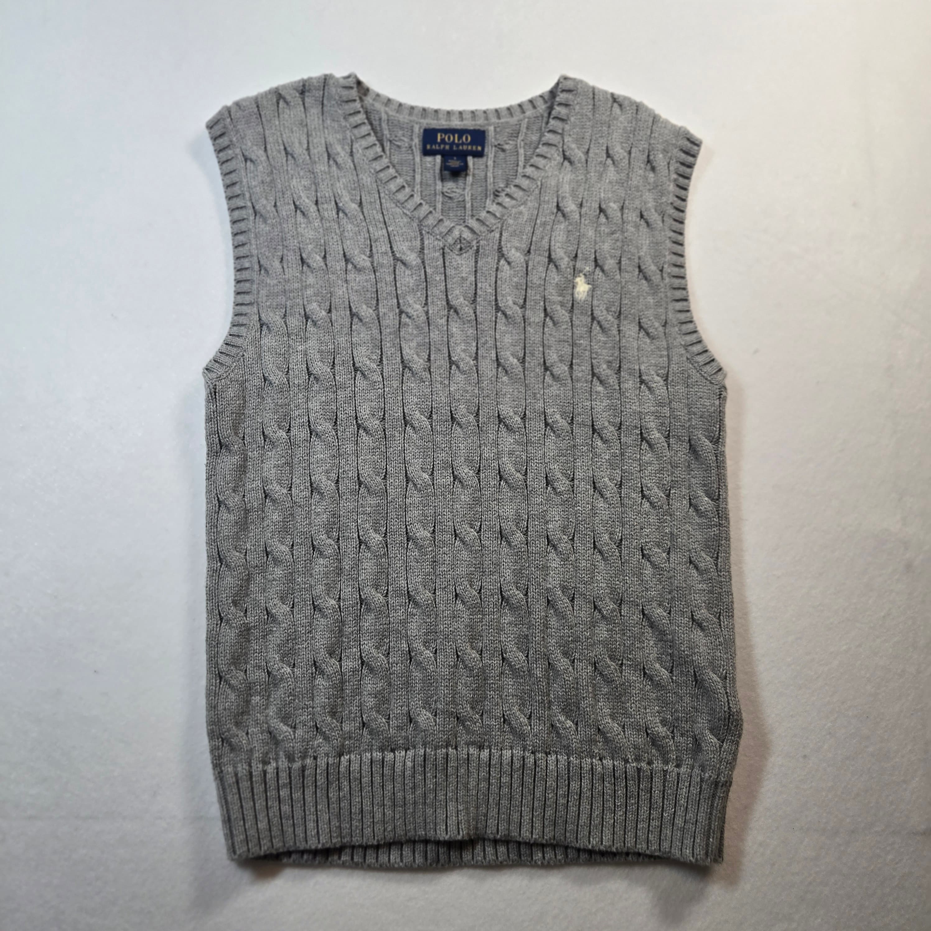 Boys Polo Ralph Lauren Cable Knit Sweater Vest Grey Size 7