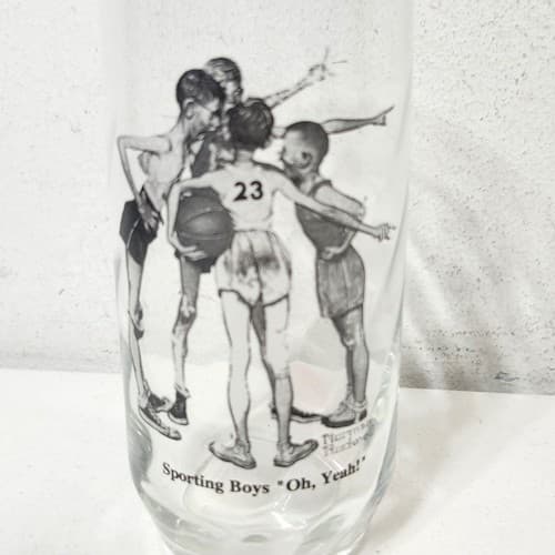 Vintage Norman Rockwell Tumbler Glassware “The Sporting Boys” Oh Yeah Cup - Thumbnail 2