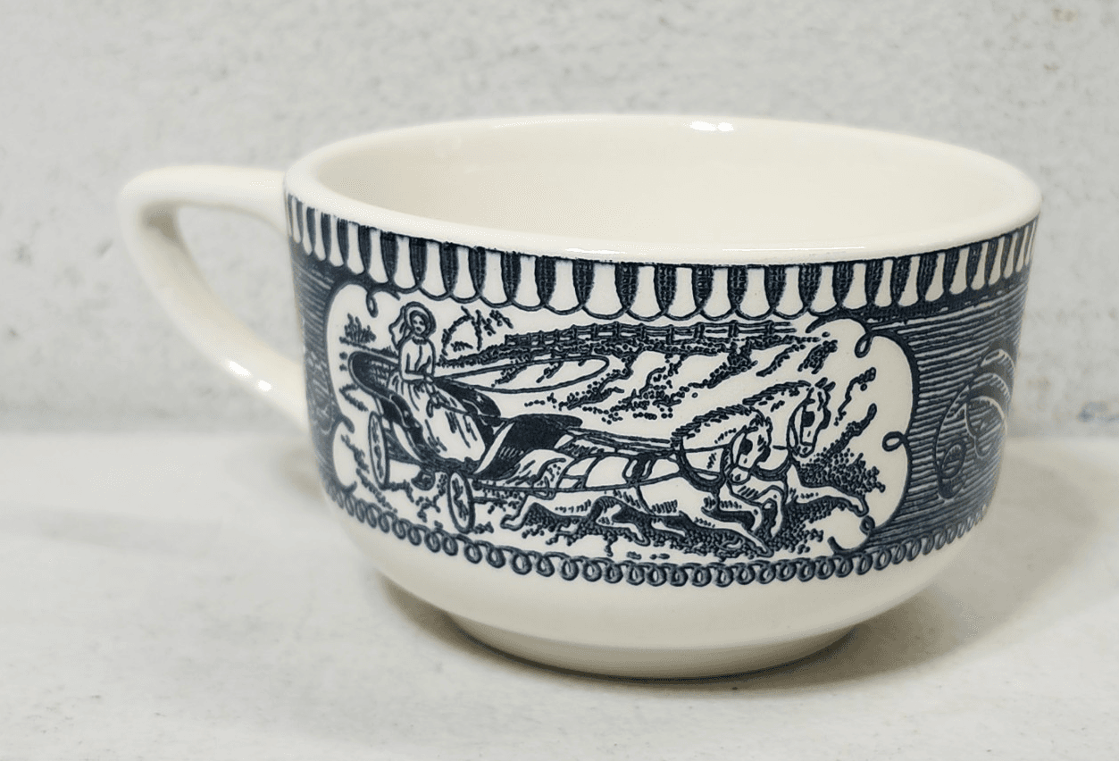 Royal Currier & Ives Vintage Horse & Carriage Blue China Coffee Tea Cup - Thumbnail 6