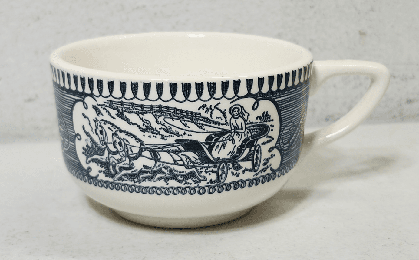 Royal Currier & Ives Vintage Horse & Carriage Blue China Coffee Tea Cup - Thumbnail 3