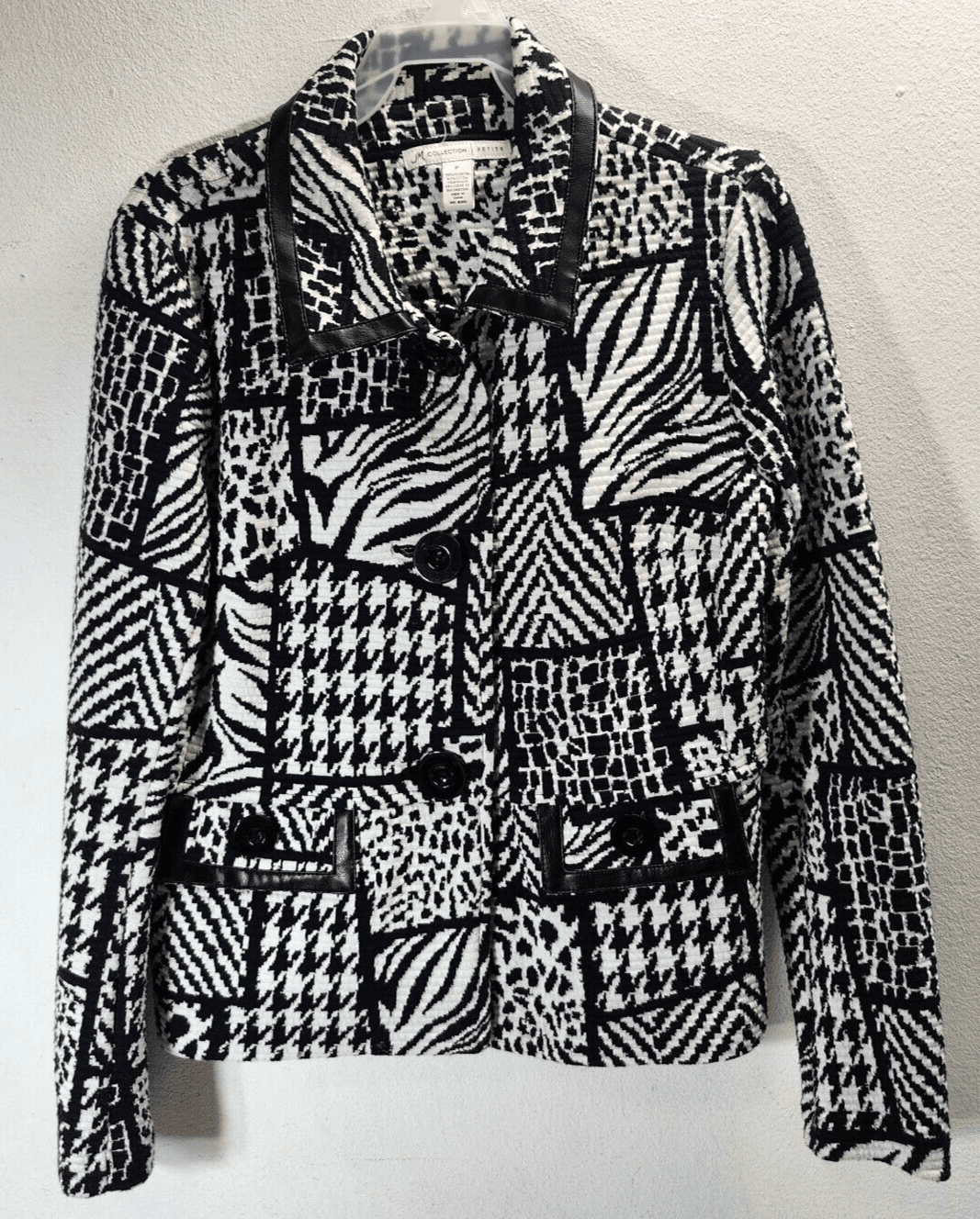 JM Collection Women's Jacket Size XS Black White Geometric Print - Thumbnail 5