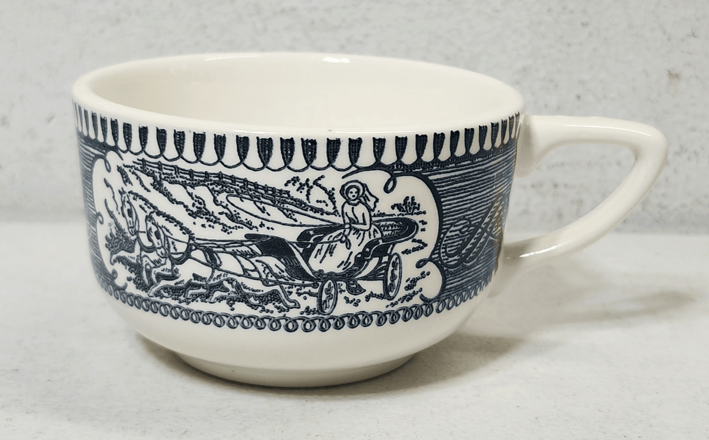 Royal Currier & Ives Vintage Horse & Carriage Blue China Coffee Tea Cup - Thumbnail 2