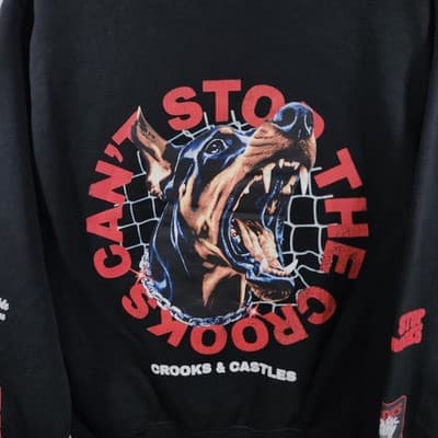 Crooks & Castles Men's XS Hoodie Doberman Graphic Black Hooded Sweatshirt NEW - Thumbnail 7
