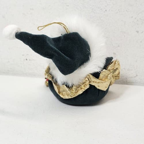 Christmas Santa Claus White Face Head Ornament Felt Ceramic Bells Vintage - Thumbnail 5