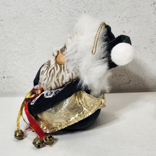 Christmas Santa Claus White Face Head Ornament Felt Ceramic Bells Vintage - Thumbnail 4