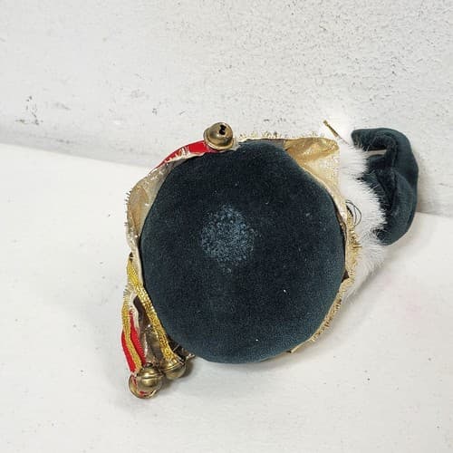Christmas Santa Claus White Face Head Ornament Felt Ceramic Bells Vintage - Thumbnail 7