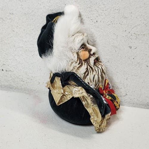 Christmas Santa Claus White Face Head Ornament Felt Ceramic Bells Vintage - Thumbnail 6