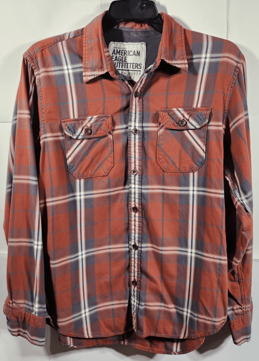 American Eagle Men's Large Shirt Button Up Vintage Fit Long Sleeve Plaid - Thumbnail 5