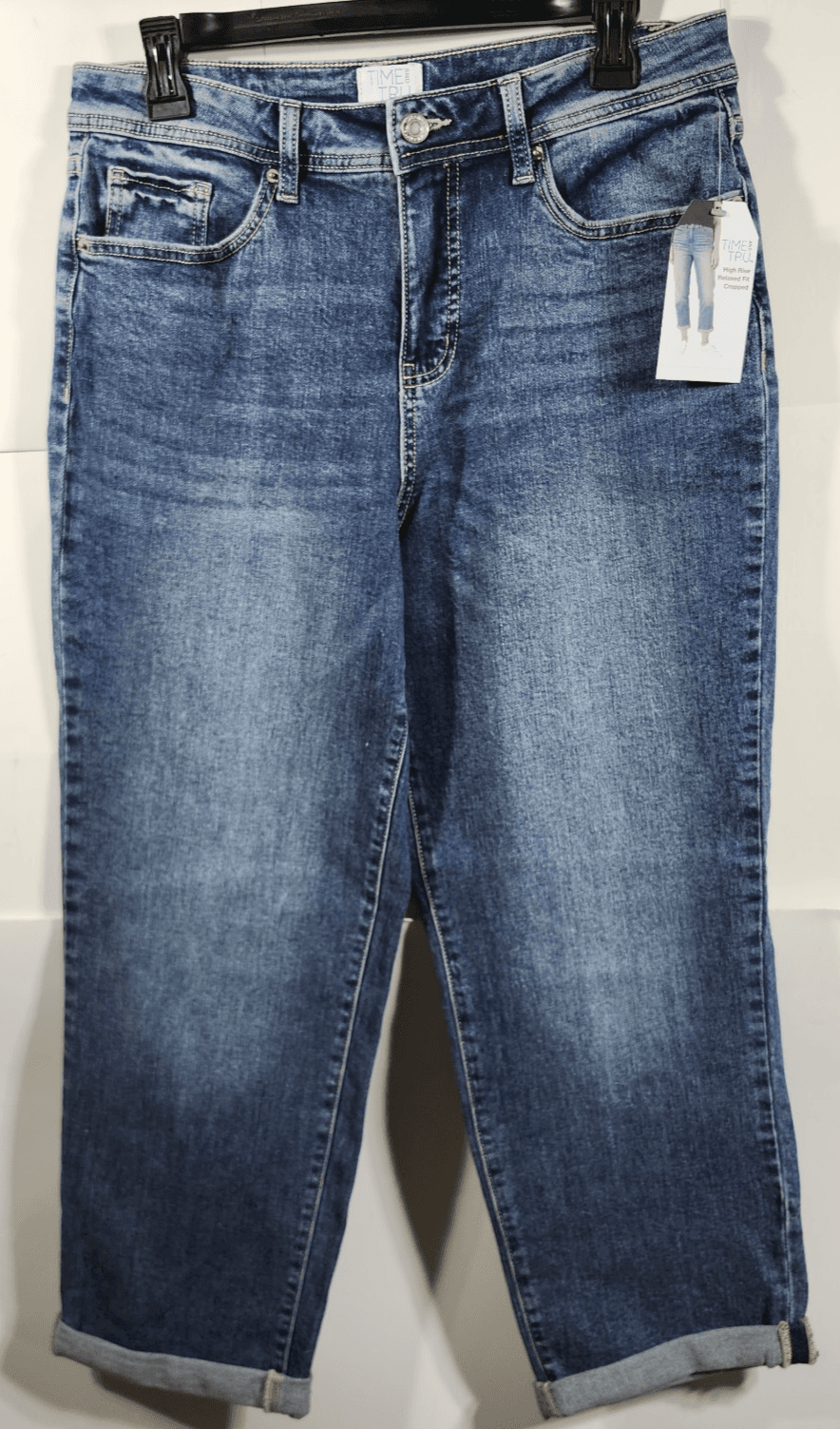 Women's 4 Jeans Blue Cuffed Hem Stretch Denim Pants Time And Tru NEW - Thumbnail 5
