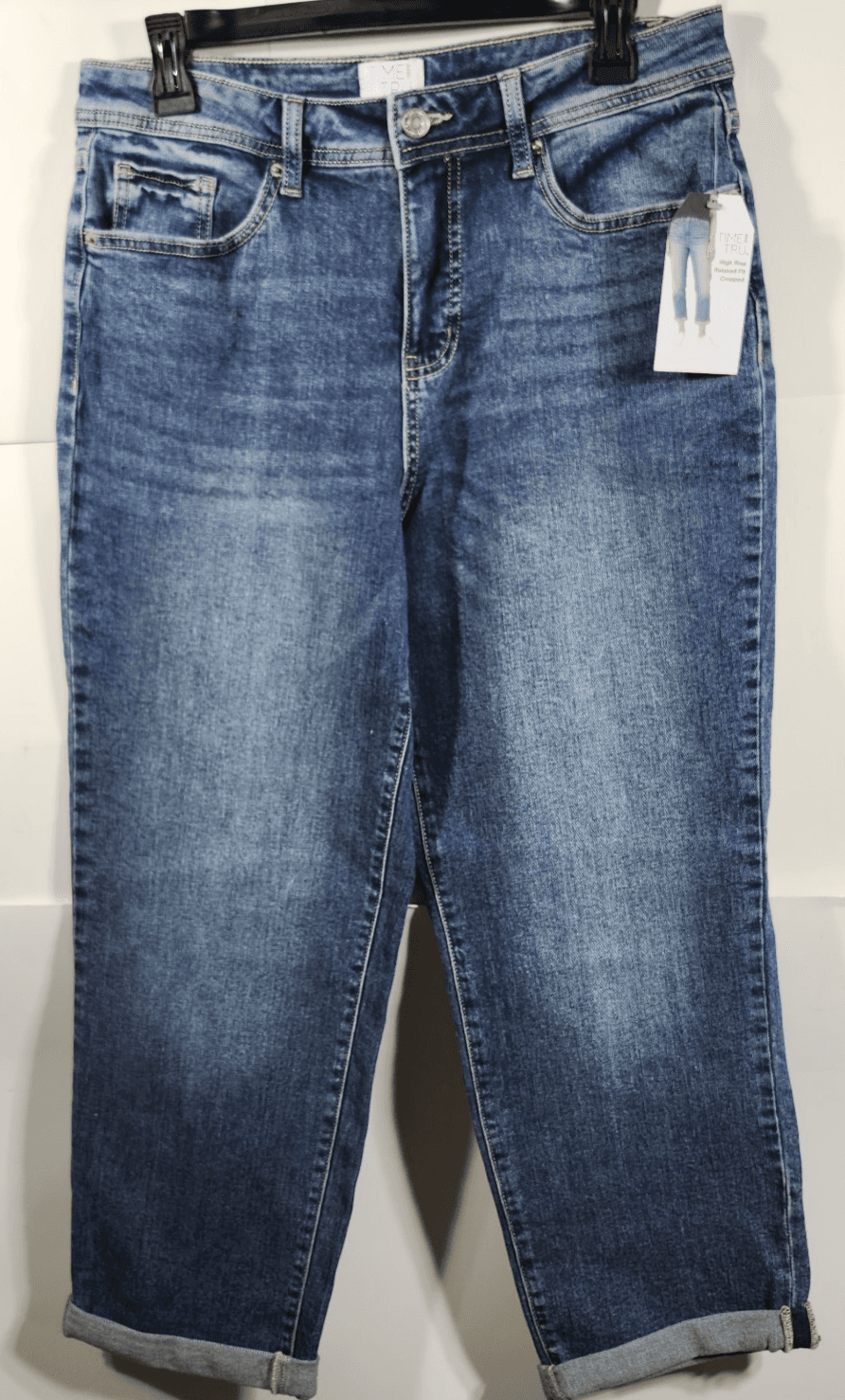Women's 4 Jeans Blue Cuffed Hem Stretch Denim Pants Time And Tru NEW