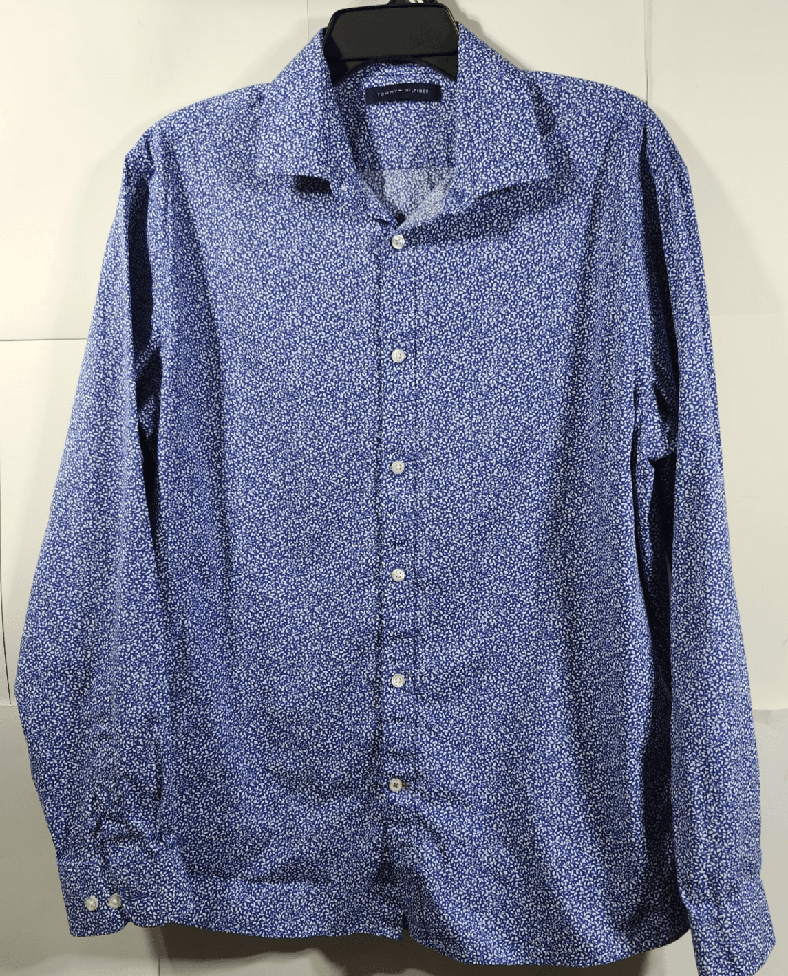 Tommy Hilfiger Men's Large Slim Fit Button Up Shirt Blue 16/16.5 Cotton