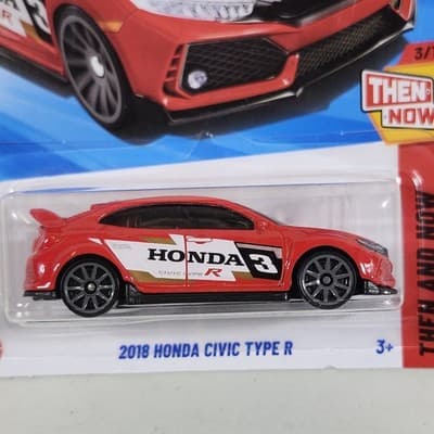 2025 Hot Wheels Then And Now 2018 Honda Civic Type R Red Car 1/64 Toy Vehicle - Thumbnail 2