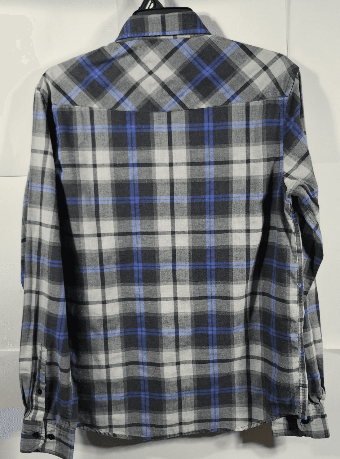 Coastal Shirt Mens' Medium Plaid Long Sleeve Button Up Gray Black Blue Cowboy - Thumbnail 4