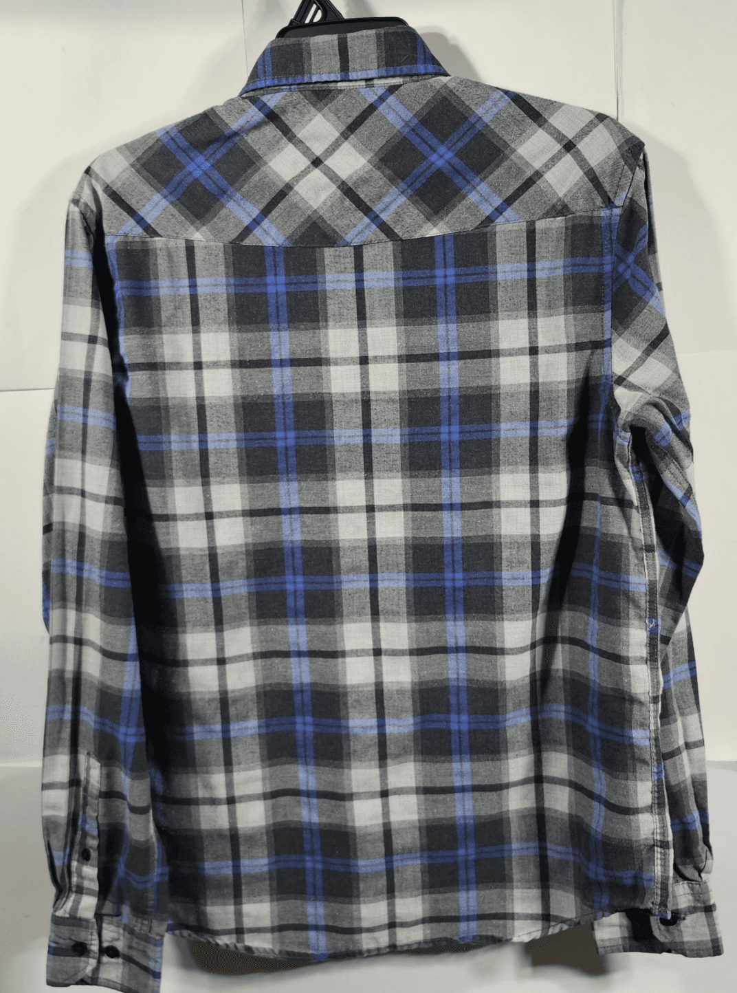 Coastal Shirt Mens' Medium Plaid Long Sleeve Button Up Gray Black Blue Cowboy - Thumbnail 6