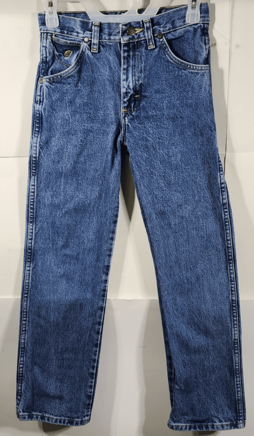 Wrangler Boys 12 Regular Straight Jeans Blue Denim Adjustable Waist - Thumbnail 5