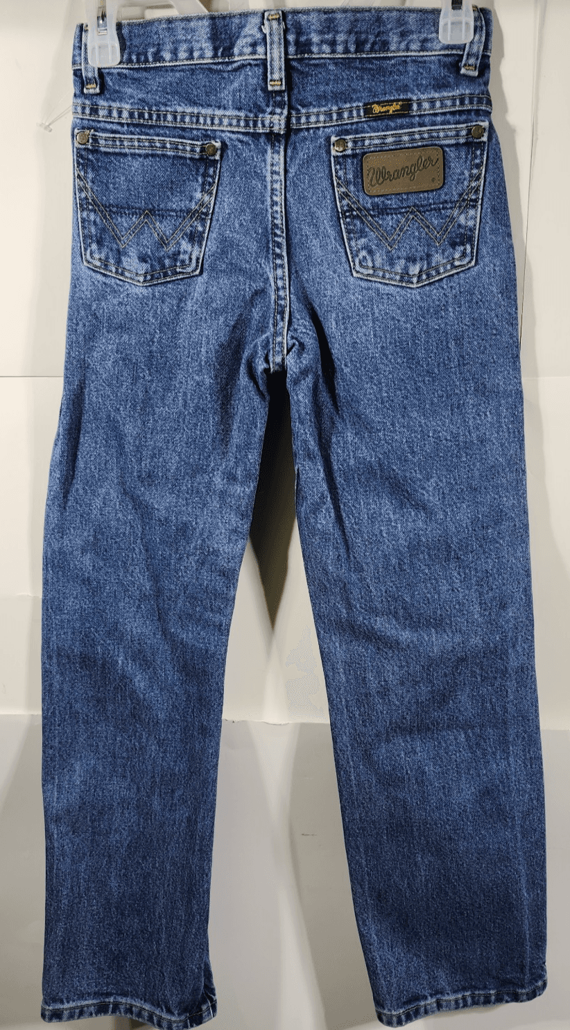 Wrangler Boys 12 Regular Straight Jeans Blue Denim Adjustable Waist - Thumbnail 4