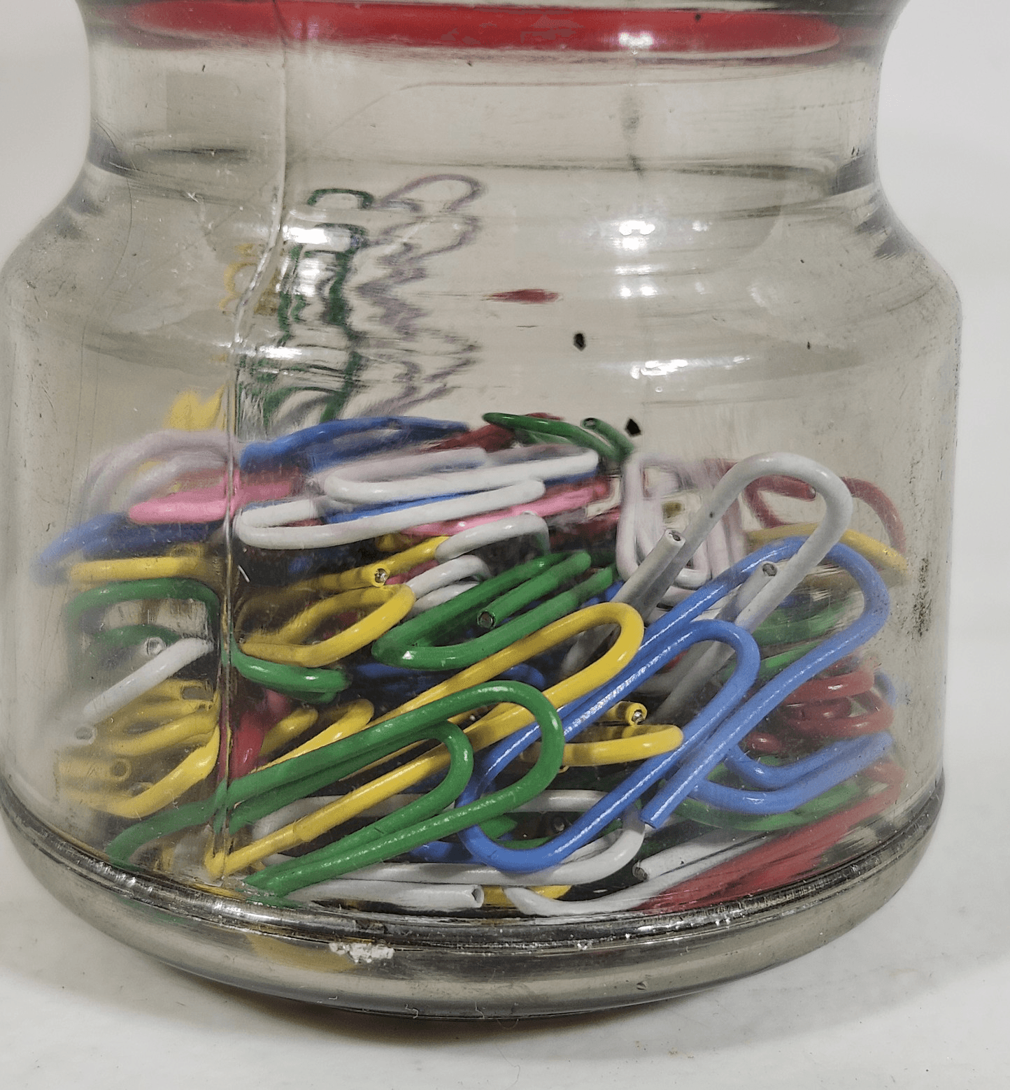 Plastic Desk Organizer Jar W/ Paperclips & Red Lid - Thumbnail 2