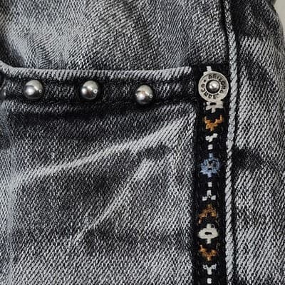 Arizona Jean Highest Rise Vintage Straight Jeans Size 13 Gray Studded - Thumbnail 7