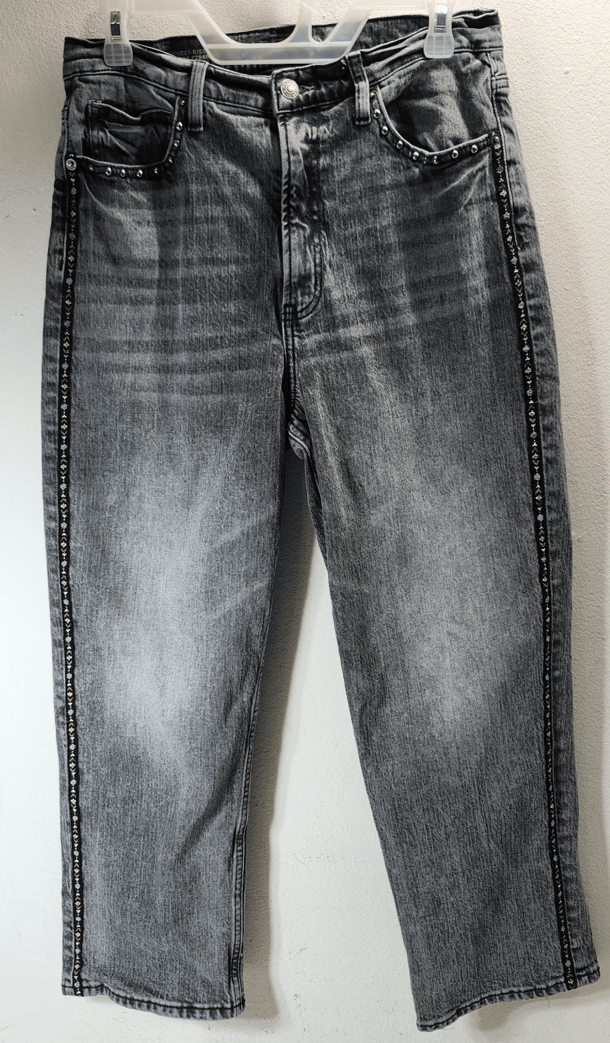 Arizona Jean Highest Rise Vintage Straight Jeans Size 13 Gray Studded