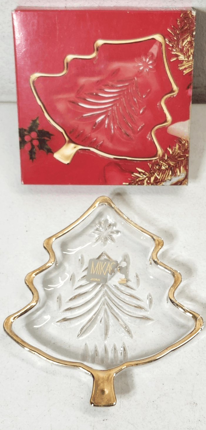 Mikasa Crystal Christmas Tree Candy Nut Dish Gold Trim Home Decor - Thumbnail 2