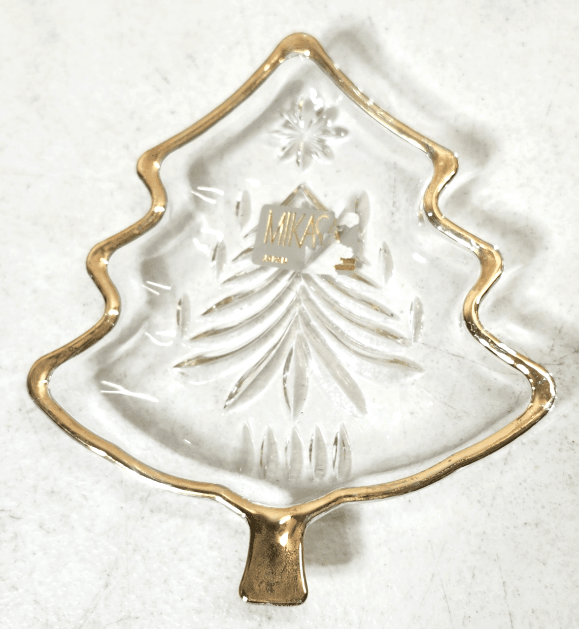 Mikasa Crystal Christmas Tree Candy Nut Dish Gold Trim Home Decor