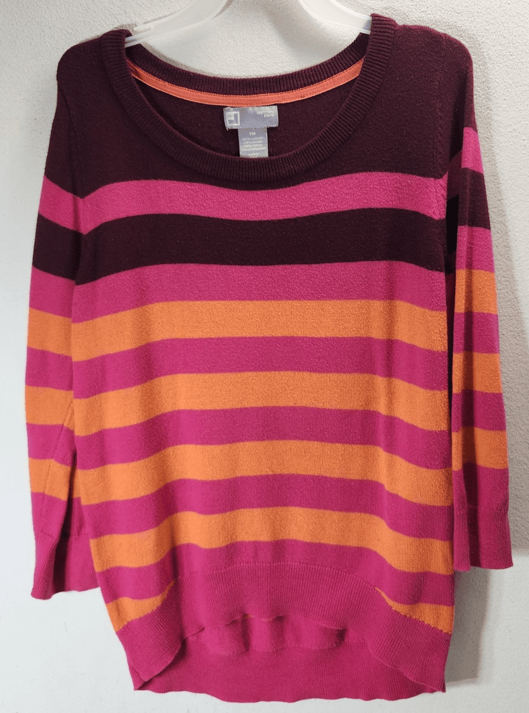 Women’s Size PM Sweater Shirt Cashmere Blend 3/4 Sleeve Rainbow