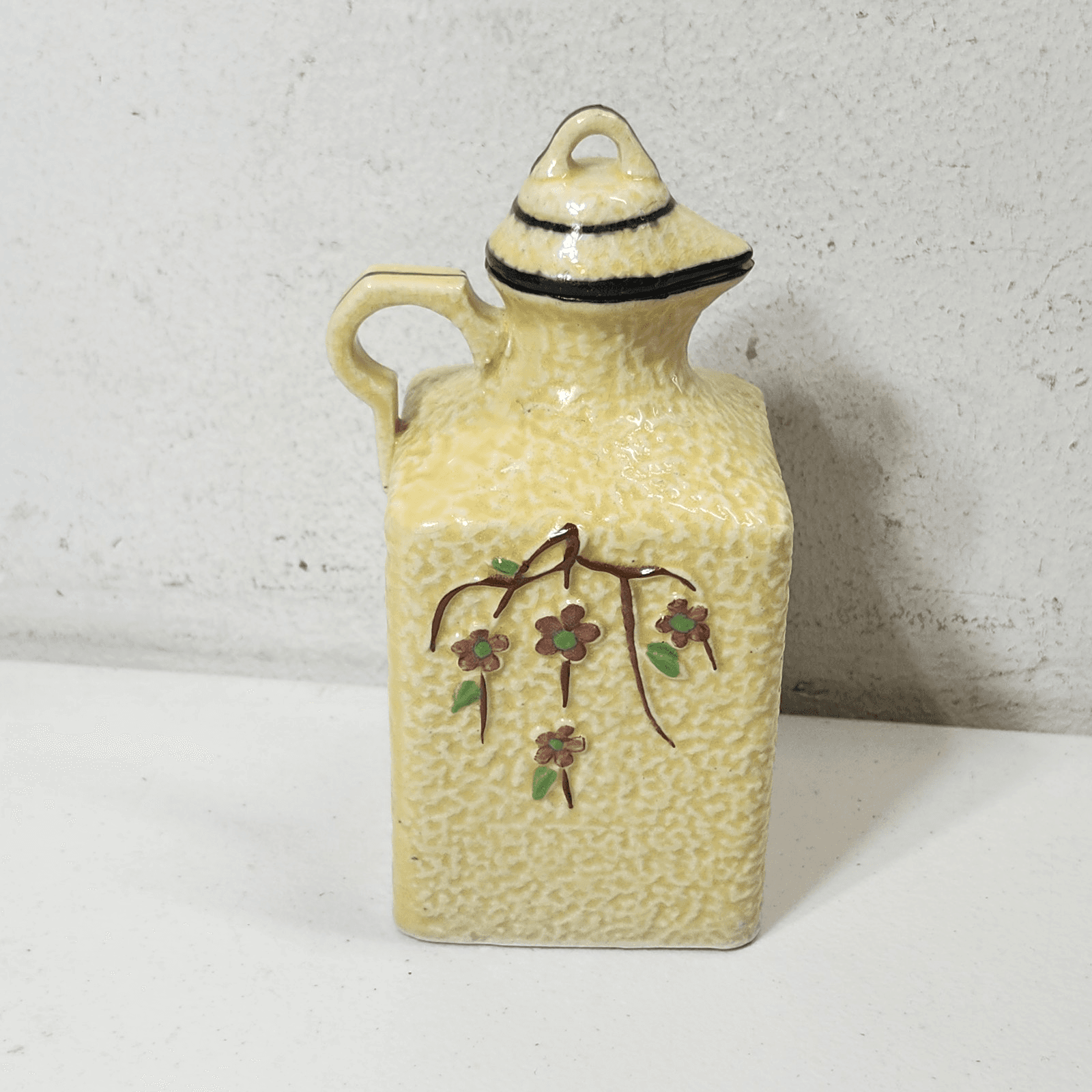 Hotta Yu Shoten Majolica Pottery Oil Jar Cherry Blossom Home Decor 1920’s - Thumbnail 7