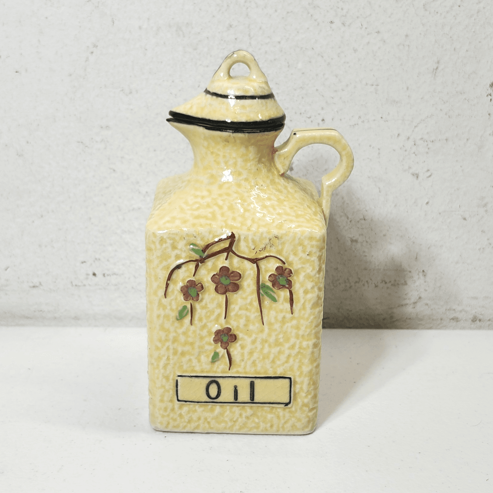 Hotta Yu Shoten Majolica Pottery Oil Jar Cherry Blossom Home Decor 1920’s - Thumbnail 3