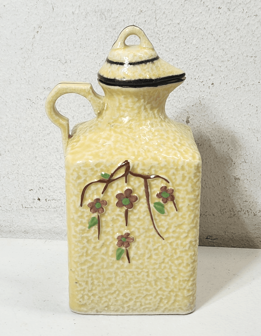 Hotta Yu Shoten Majolica Pottery Oil Jar Cherry Blossom Home Decor 1920’s - Thumbnail 2