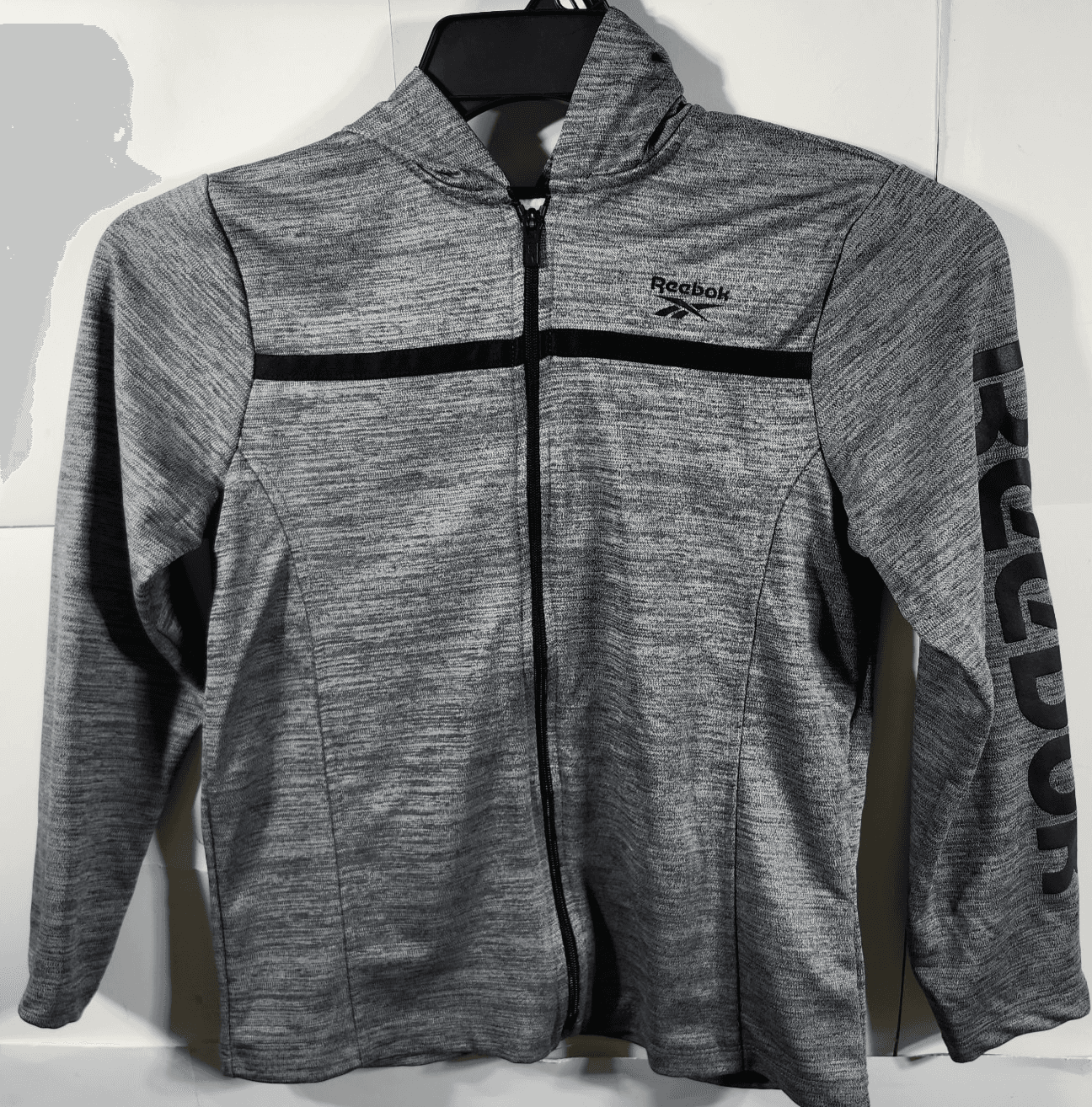 Reebok Boy's Hoodie Full Zip Logo Sweatshirt Size 10 Gray Black - Thumbnail 5