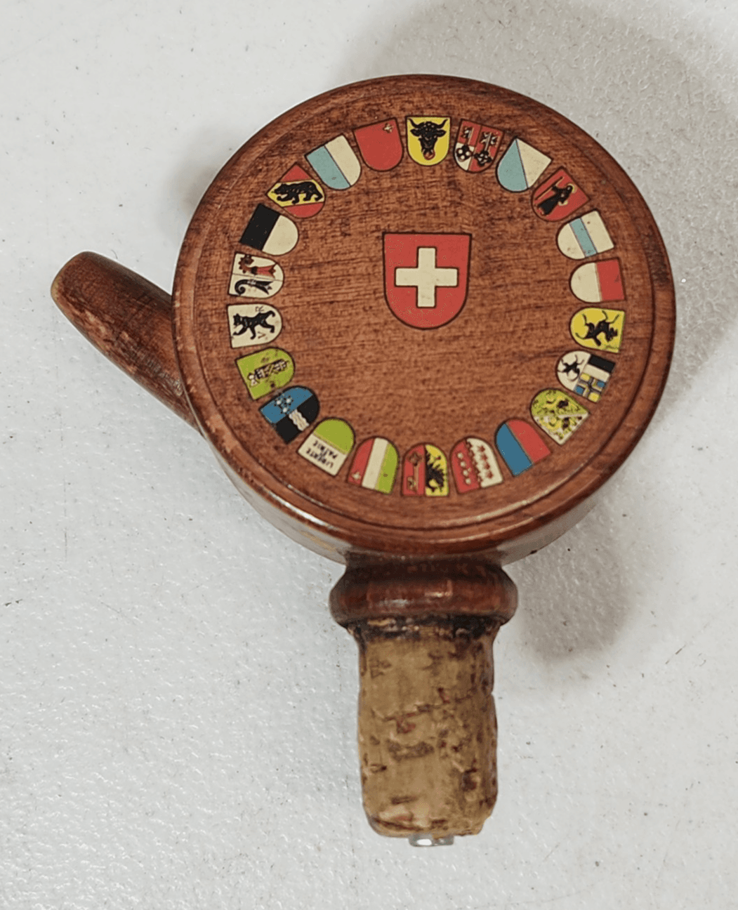 Scarce P.Maeder Lucerne Old Vintage Wood Carved Bottle Stopper Bar Art Decor - Thumbnail 2