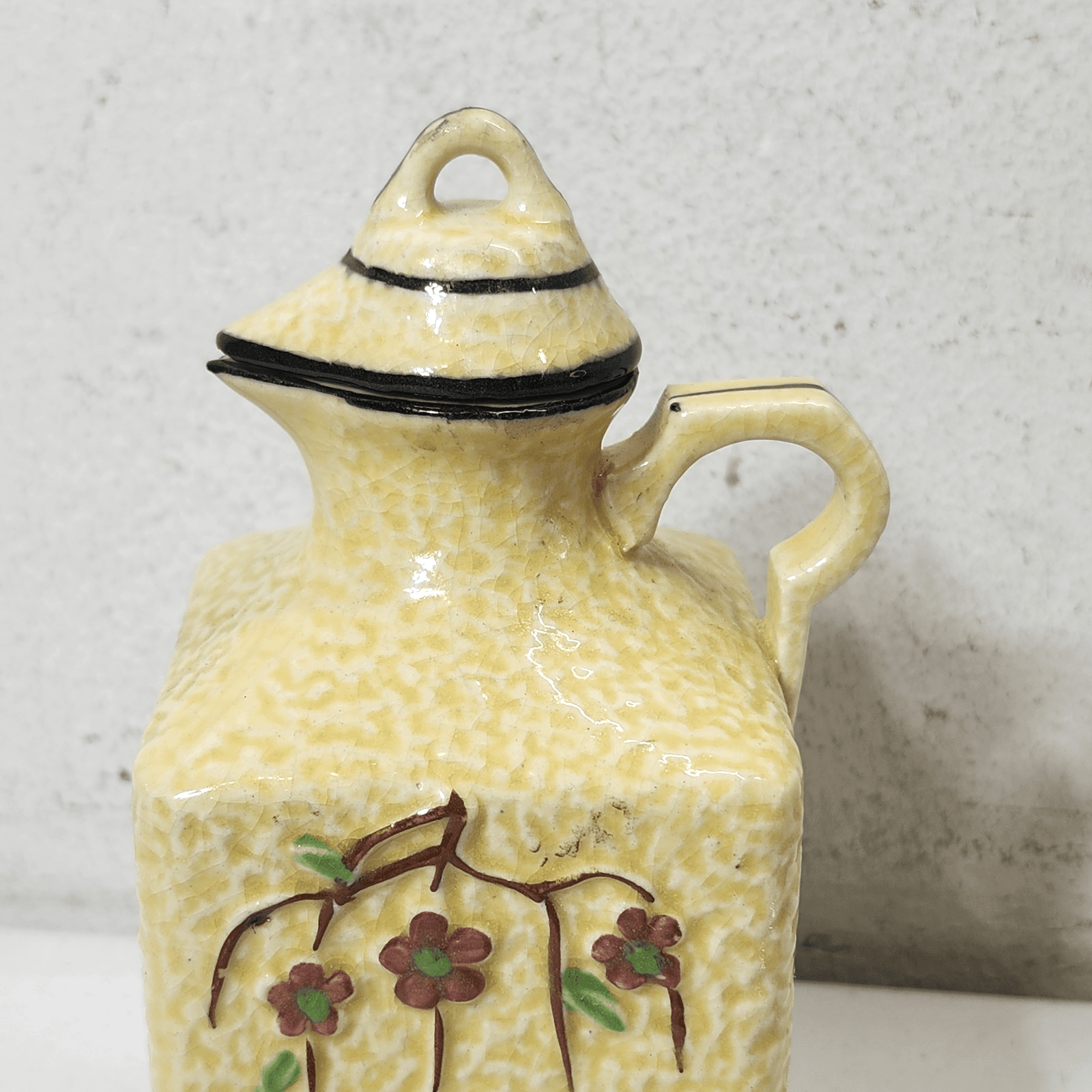 Hotta Yu Shoten Majolica Pottery Oil Jar Cherry Blossom Home Decor 1920’s - Thumbnail 4