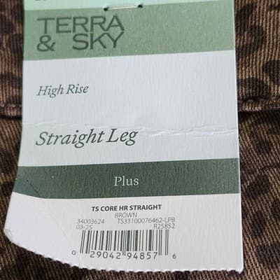 Terra & Sky Women's 26W Jeans High Rise Straight Leg Plus Size Leopard Brown NEW - Thumbnail 8