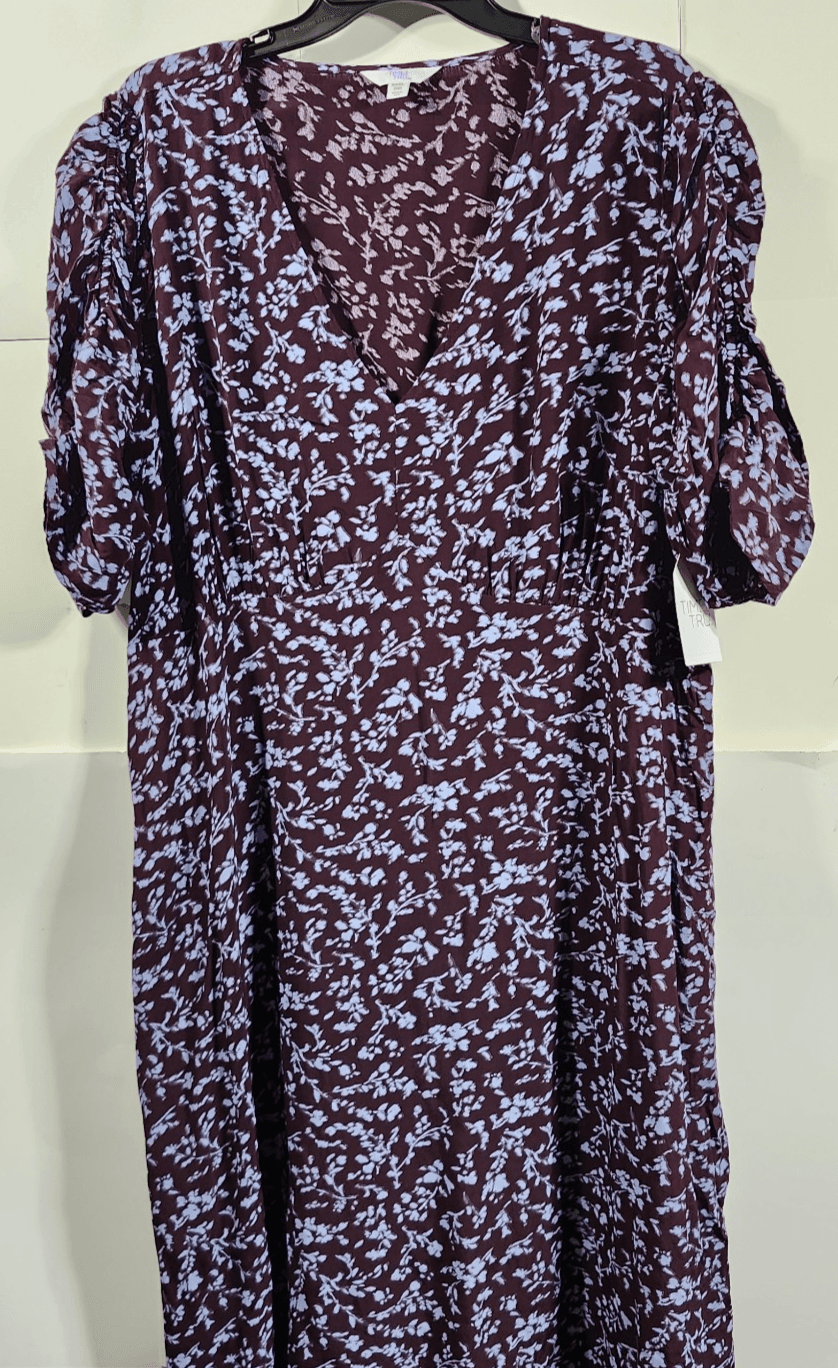 Time and Tru Women's V-Neck Midi Dress Size XXXL Ruched Sleeve Floral NEW - Thumbnail 5