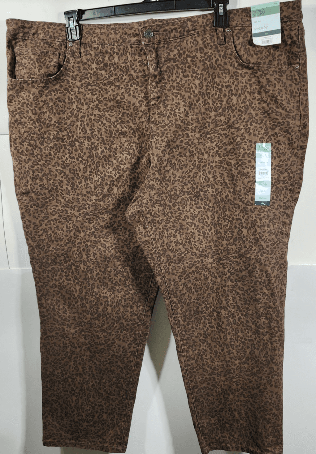 Terra & Sky Women's 26W Jeans High Rise Straight Leg Plus Size Leopard Brown NEW - Thumbnail 5