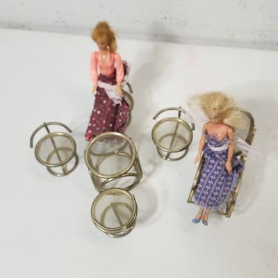 Vintage Doll & Furniture Bundle Lot Rocking Chair Table With Stools - Thumbnail 3